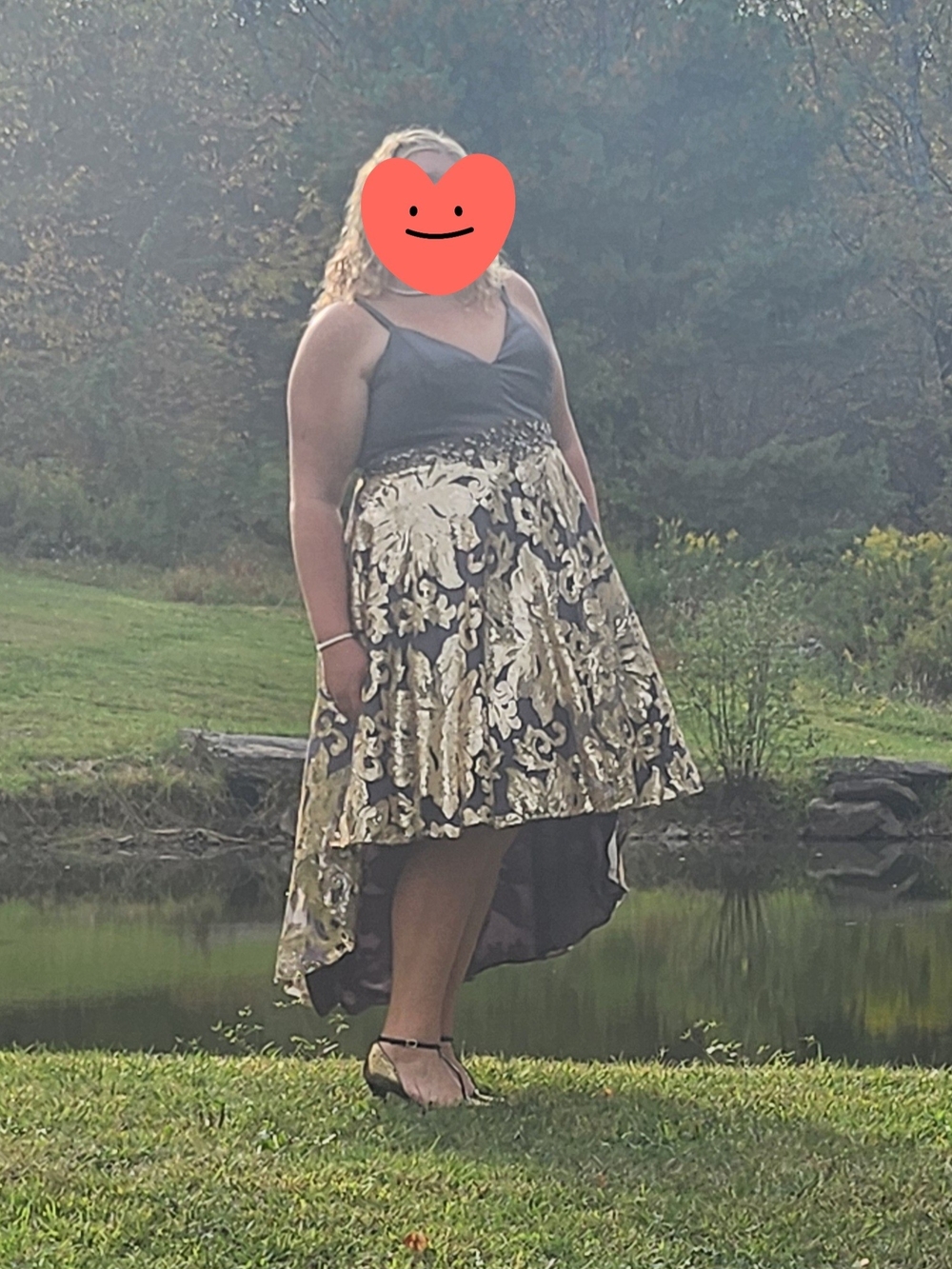Gold Brocade High-Low Women's Evening Gown